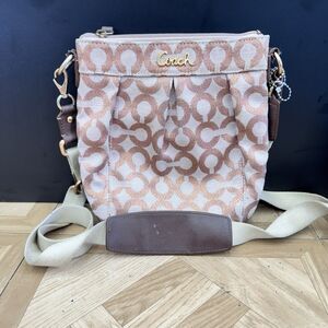 Coach Op Art Canvas Crossbody Shouder Swing Bag Rose Gold Small Purse Metalic